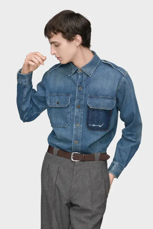 Maison Margiela Mens Blue Cotton Denim Shirt Vintage medium blue online