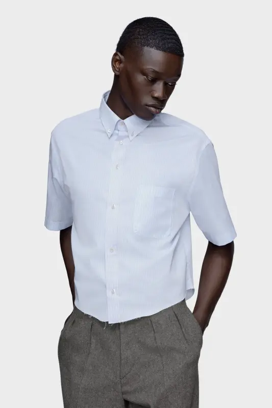 Maison Margiela Mens Blue Cotton Short-Sleeved Shirt Ciel online