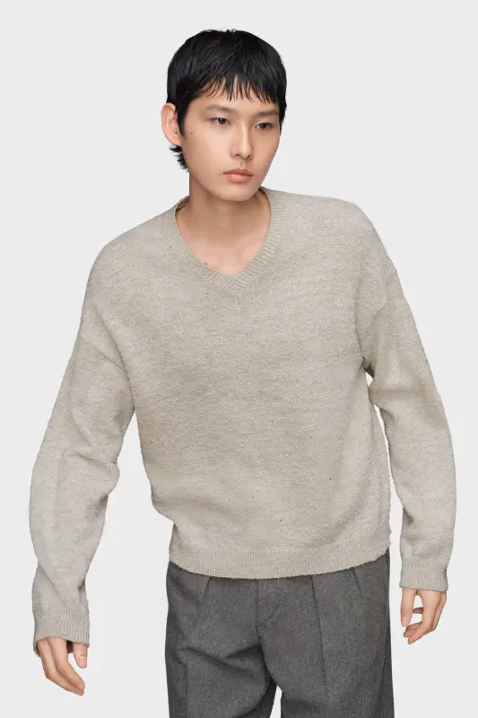 Maison Margiela Mens Blue Cotton V-Neck Sweater Ice blue and beige online