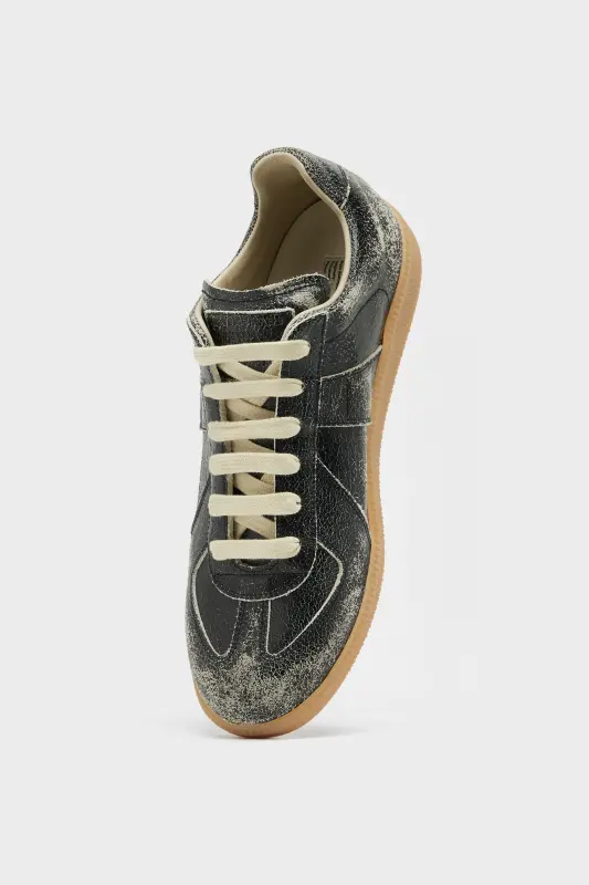 Maison Margiela Mens Black Leather Replica Sneakers Black and White online